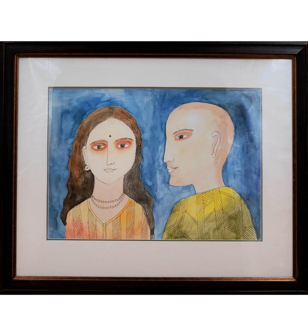 Signed BADRI NARAYAN (1929-2013) Watercolor Painting: Signed BADRI NARAYAN (1929-2013) Watercolor Painting. The Frame measures 19 1/2" x 24" and the Sight measures 11 3/8" x 16". Please carefully read our terms of sale, shipping information, and request
