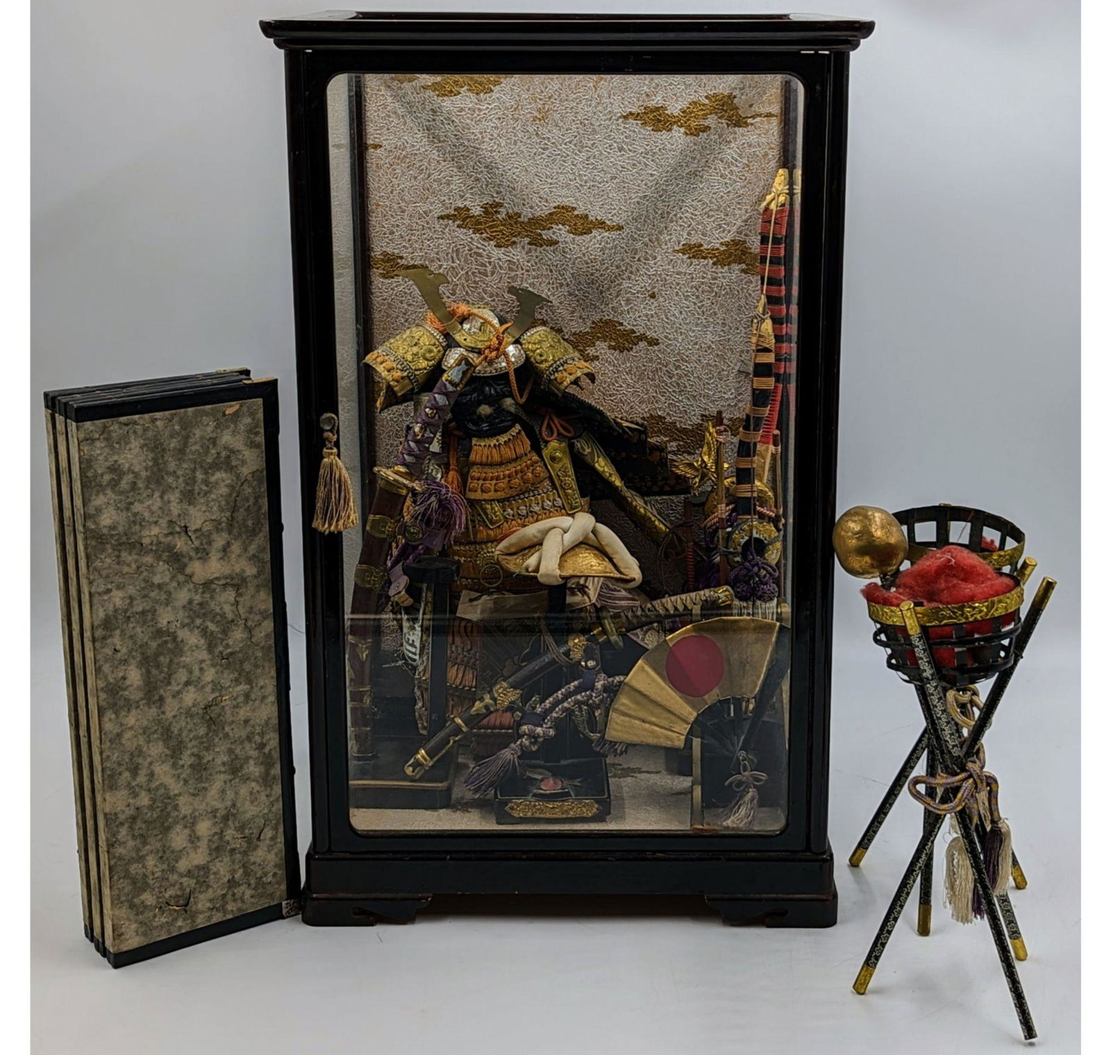 An Antique Japanese Samurai Doll With Various Pieces And Glass Case (1 of 15)