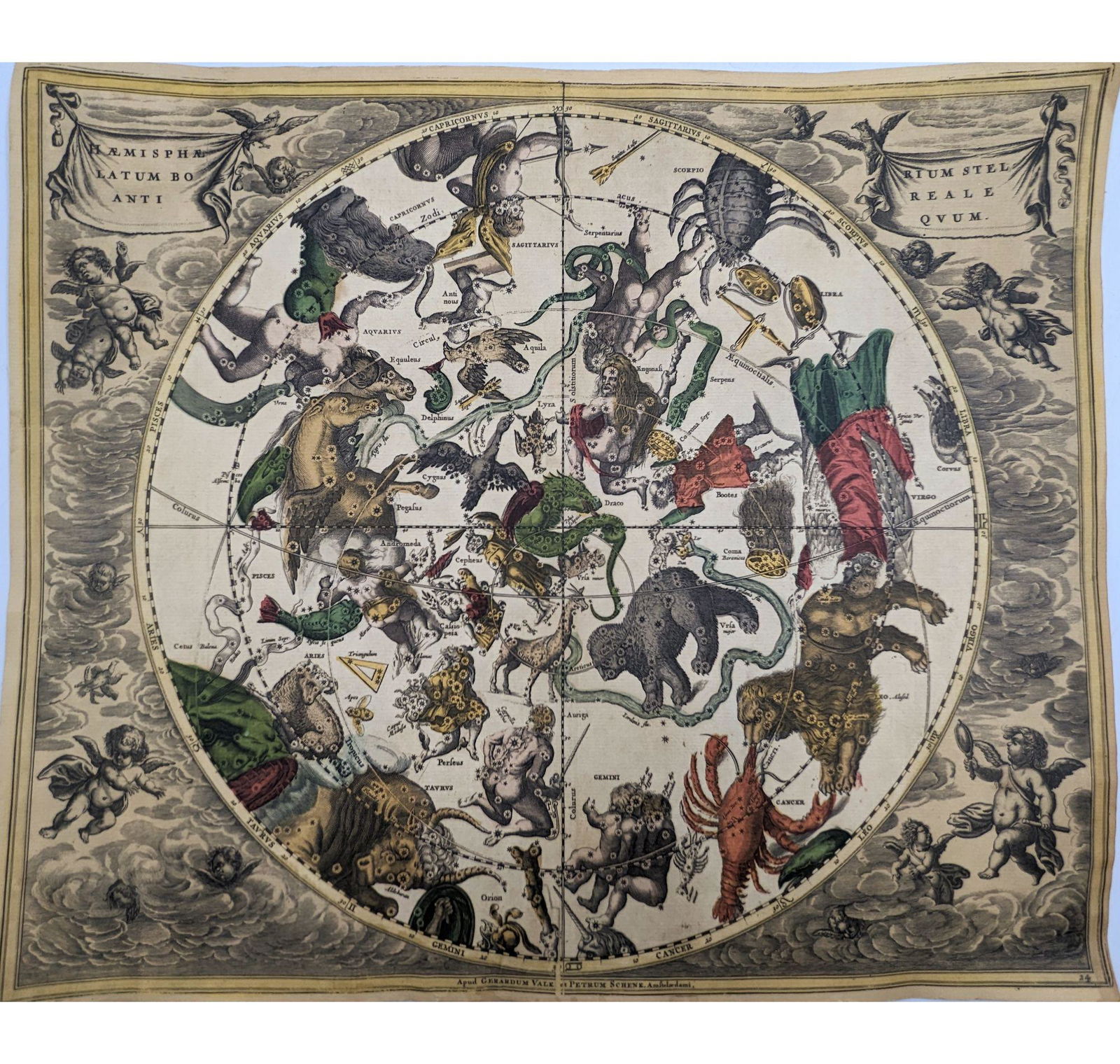 Antique Cellarius Colored Star Map With Zodiac Signs (1 of 12)