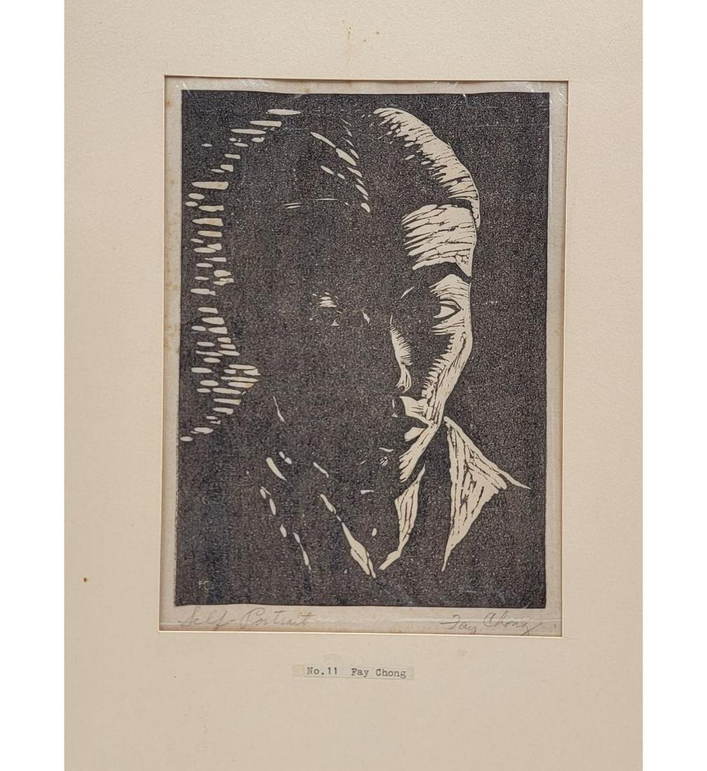 Fay Chong 1912-1973 Woodblock Print Titled "SELF PORTRAIT", Washington (1 of 9)