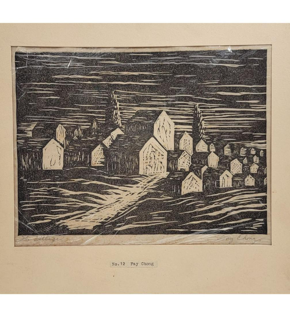 Fay Chong 1912-1973 Woodblock Print Titled "THE VILLAGE", Washington (1 of 9)