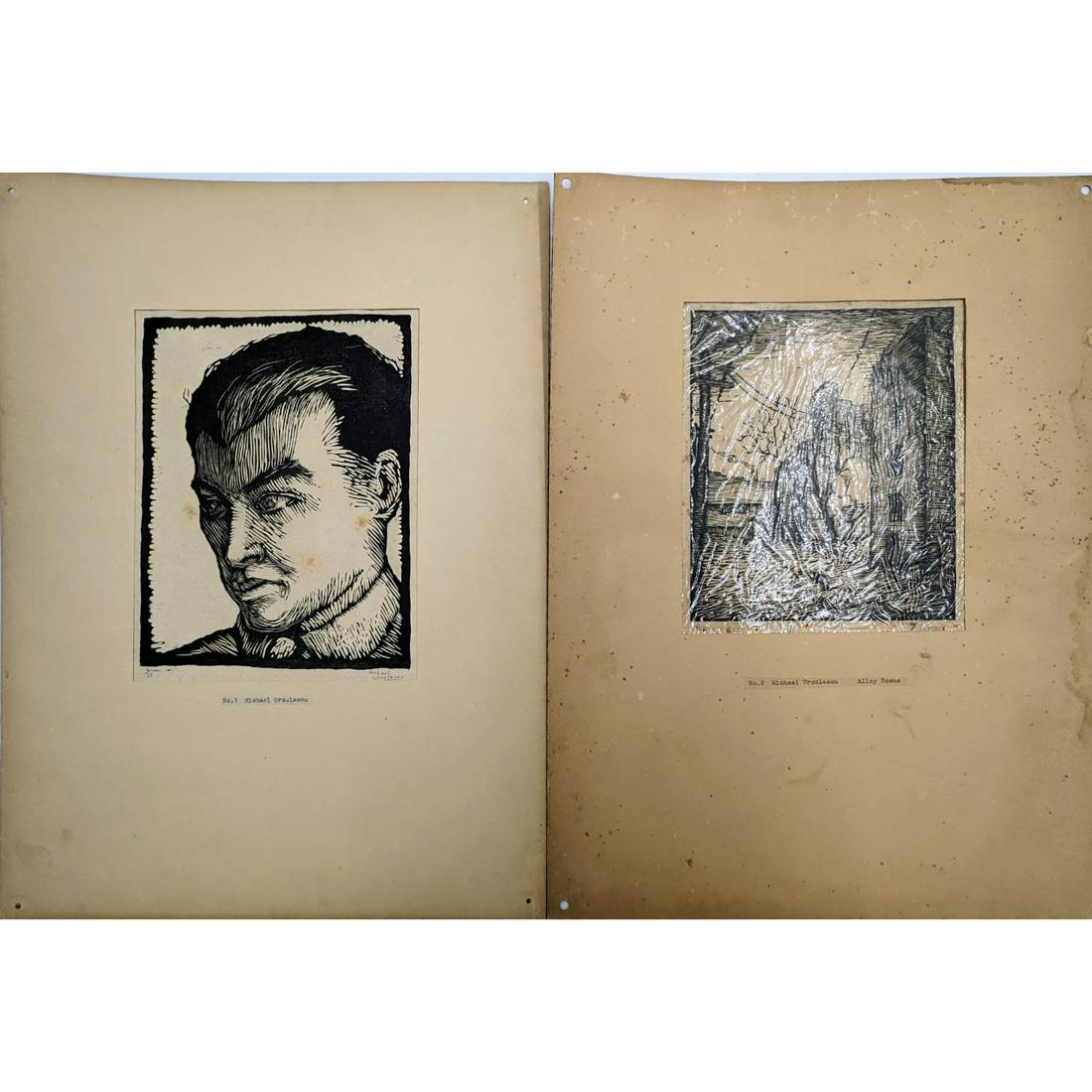 Lot Of 2 Limited Edition Pencil Signed Michael Ursulescu Woodblock Prints, 7/13 And 4/11 (1 of 9)