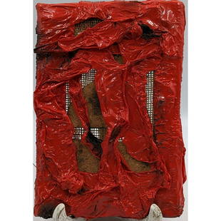 Signed Mixed Media Titled "Totem", After Alberto Burri: Signed Mixed Media Titled "Totem", After Alberto Burri. Measures approx. 12" X 8". Please carefully read our terms of sale, shipping information, and request any condition reports or photos prior to p