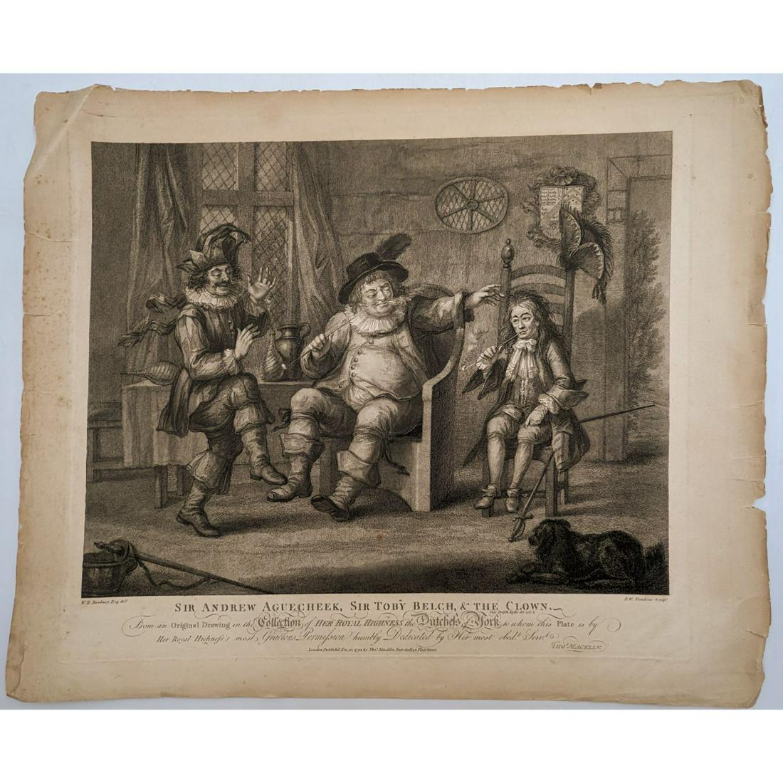 William Henry Bunbury 1750-1811 Etching "Sir Andrew Aguecheeck, Sir Toby Belch, And The Clown" (1 of 8)