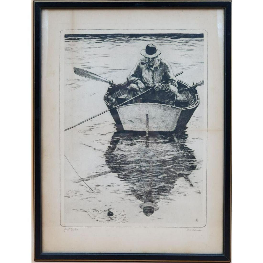J. H. Palenski Copper Etched Print "Just Fishing" (1 of 9)