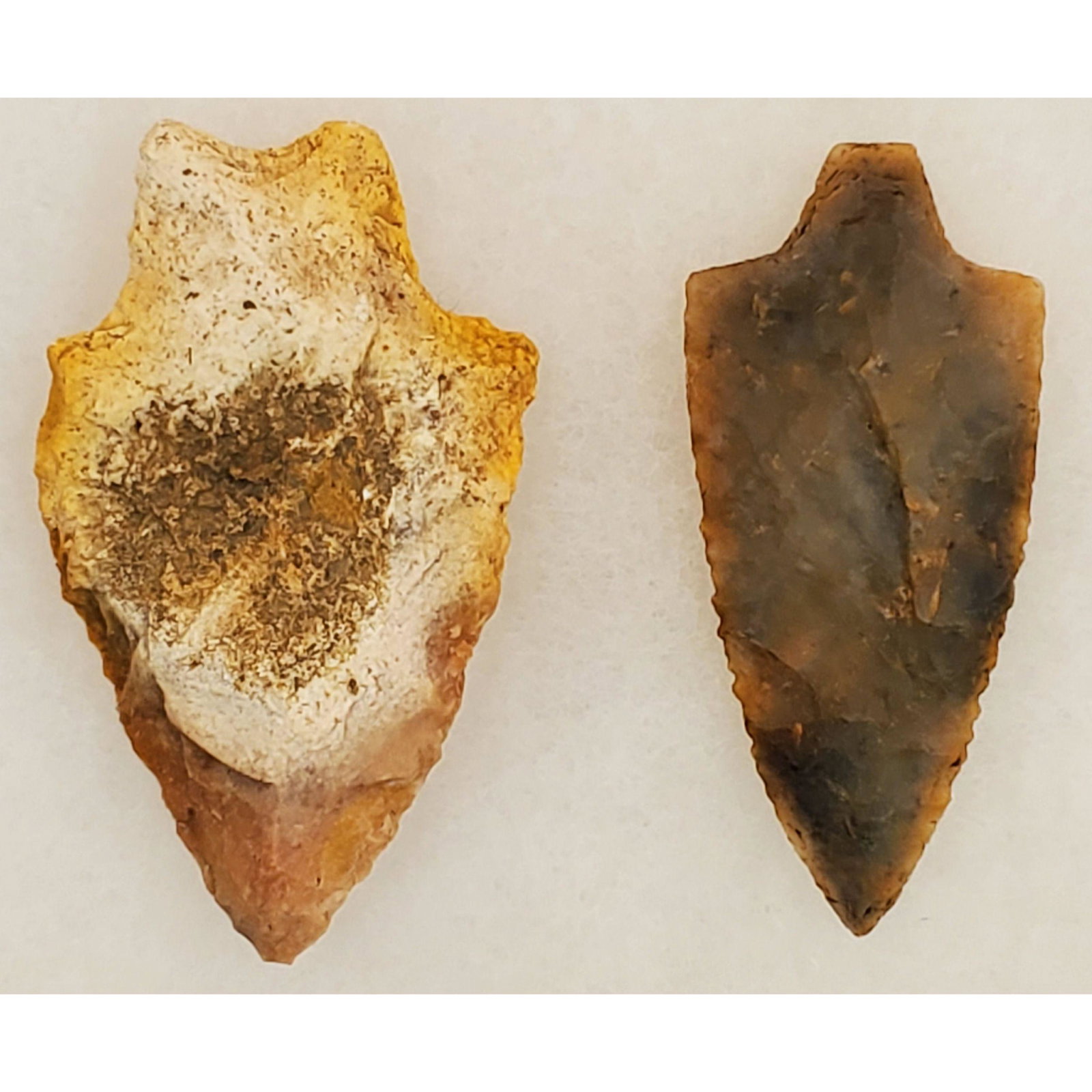 Pair of Hamilton and Marion Arrowheads: Pair of Hamilton and Marion Arrowheads. The Hamilton measures 1 3/4" x 3", and it was found in Levy County Florida. The Marion measures 1/4" x 2 3/4". Please carefully read our terms of sale, shipping