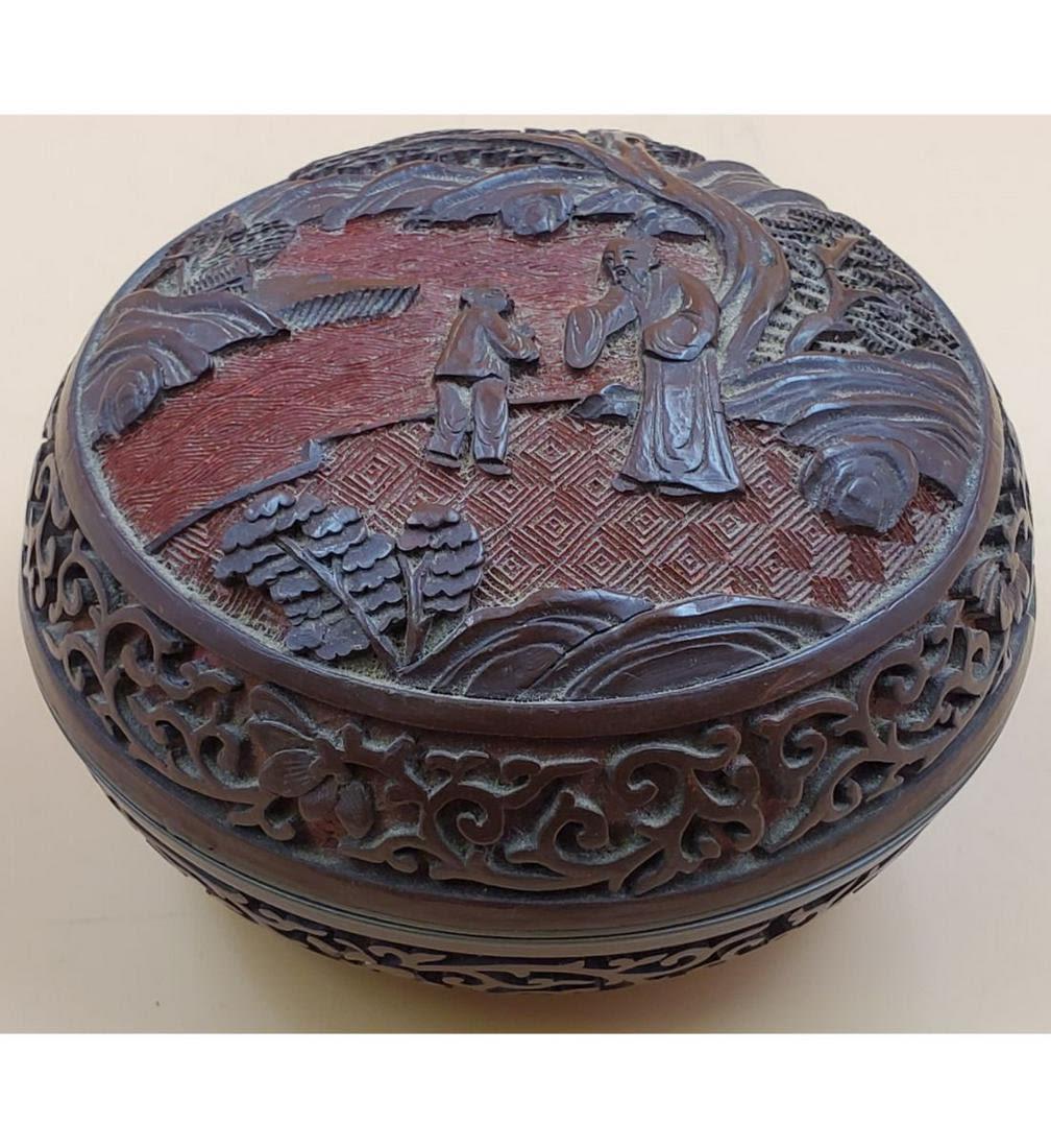 A Finely Carved Chinese Cinnabar Box: *RE-LISTED DUE TO BUYER NOT PAYING* A Finely Carved Chinese Cinnabar Box. It measures approx. 4 1/4" x 2 5/8". Please carefully read our terms of sale, shipping information, and request any condition
