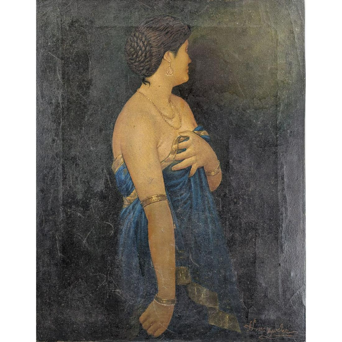 Hemendranath Mazumdar (Indian, 1894-1948) Exotic Female Oil On Canvas Painting, Signed (1 of 12)