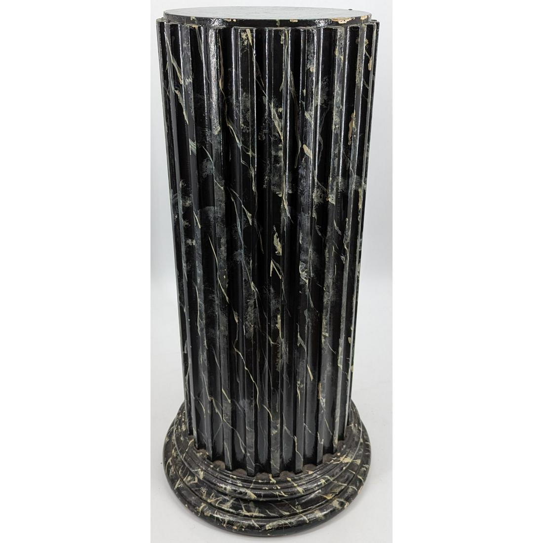 A Vintage Plaster And Wood Pedestal With A Marble Style Coating: A Vintage Plaster And Wood Pedestal With A Marble Style Coating. Measures approx. 31" X 15". There are a couple of chips and damages on the piece, mostly towards the top. Please carefully read our ter