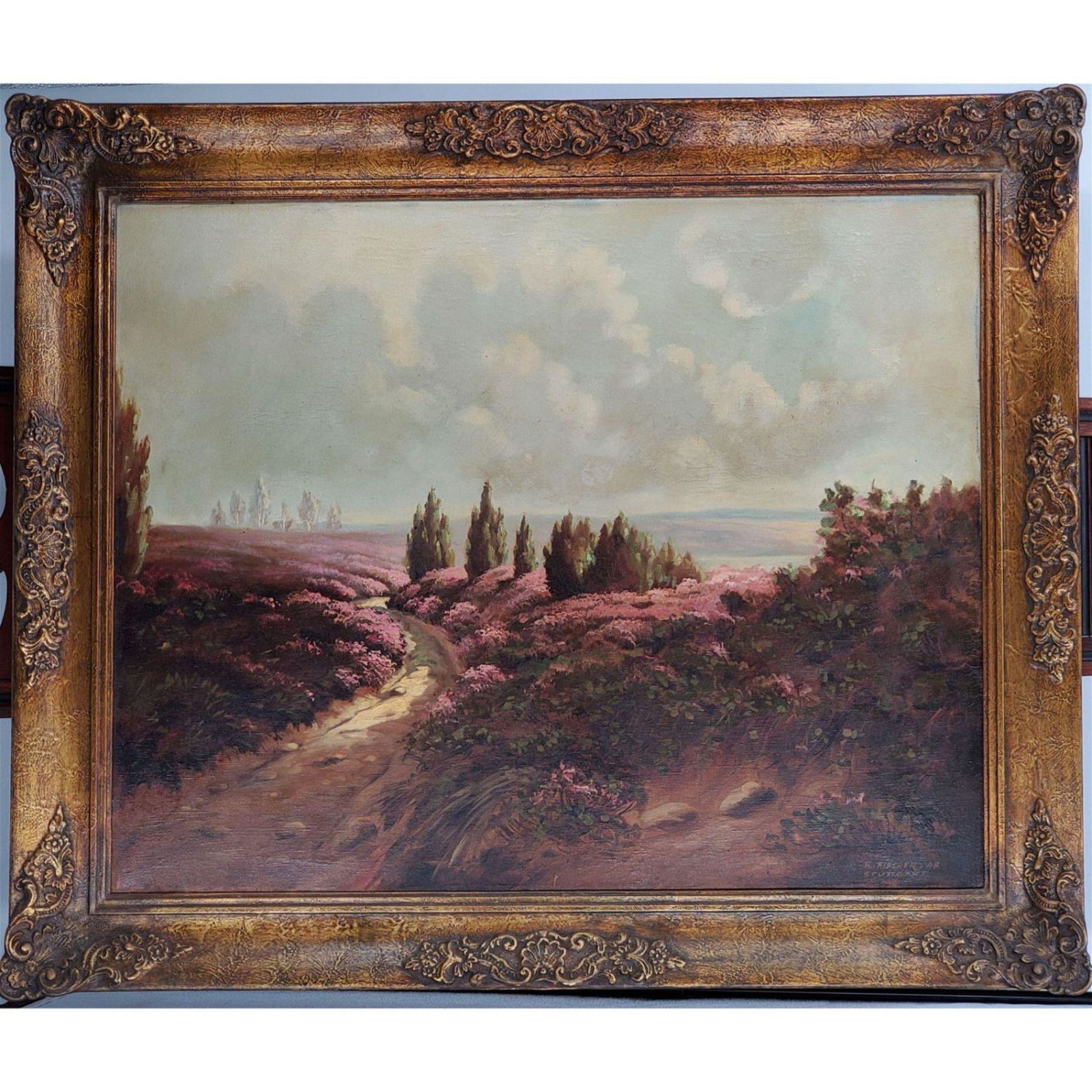 Signed K. Fischer 48, Large Oil on Canvas Stuttgart Landscape Painting (1 of 15)