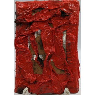 Signed Mixed Media Titled "Totem", After Alberto Burri: Signed And Dated Mixed Media On Canvas, After Pierrie Soulages, 1987. Measures approx. 12" X 8". Please carefully read our terms of sale, shipping information, and request any condition reports or pho