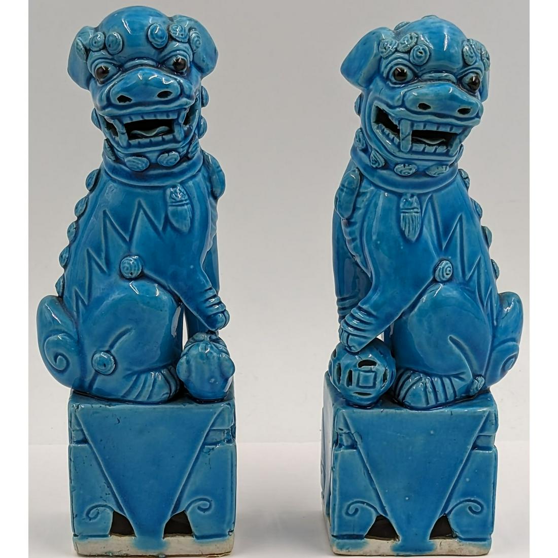 Pair Of Chinese Turquoise Glazed Porcelain Foo Dogs (1 of 14)
