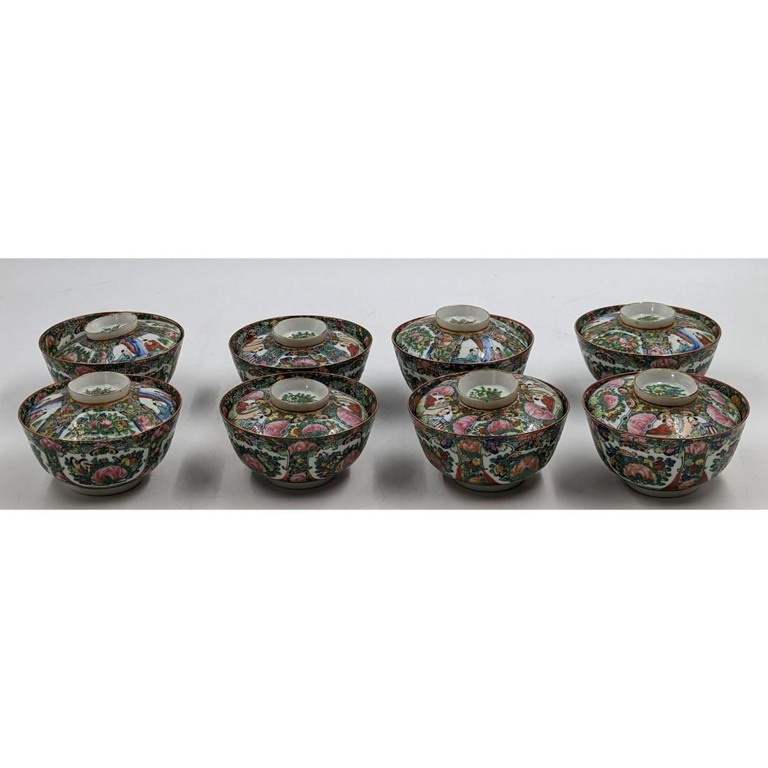 Chinese Rose Medallion Tea Cups With Lids, 16 Pieces: Chinese Rose Medallion Tea Cups With Lids, 16 Pieces. Please carefully read our terms of sale, shipping information, and request any condition reports or photos prior to placing a bid. Any condition s