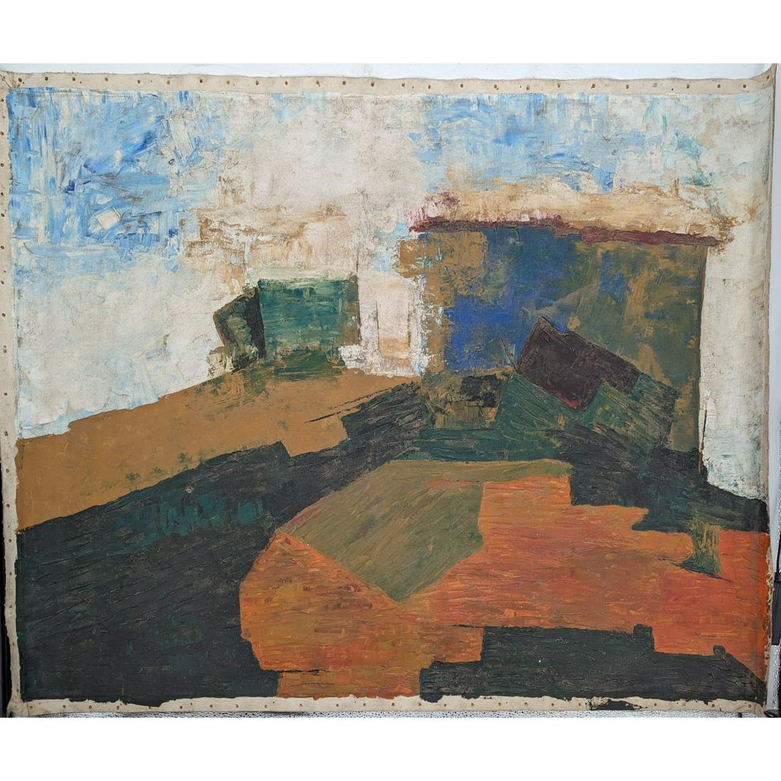 An Indian Oil On Canvas Abstract Landscape Painting, Artist Signed On The Back Ram Kumar (1 of 6)