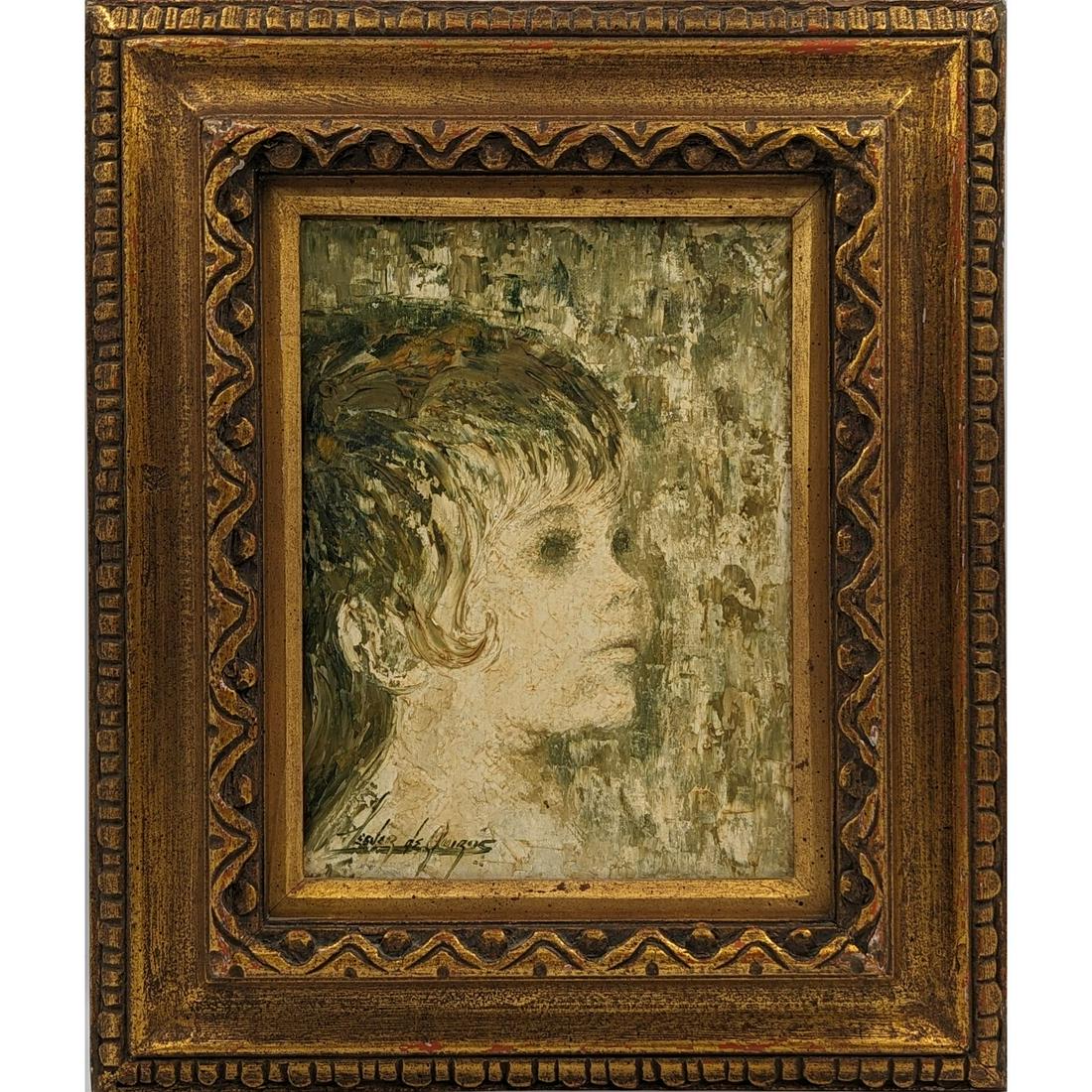 Signed And Dated Original Lesver de Quiros (Cuban, b. 1928) Oil On Canvas Portrait Painting, 1973 (1 of 7)