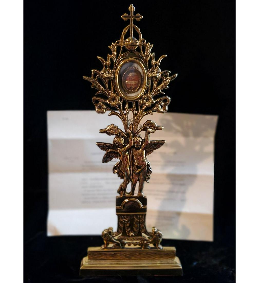A spectacular altar size reliquary with two great saints and authentication document dated 1877 (1 of 9)