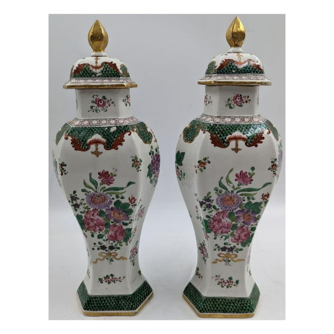 A Pair Of Edme Samson Hand-Painted Porcelain Vases With Seal Marks (1 of 3)