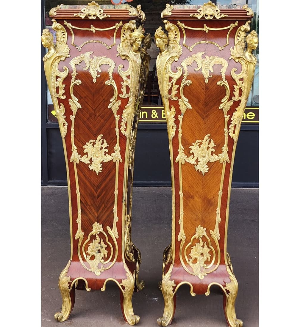 Pair Of Louis XVI Style Pedestals With Mounted Figural Bronze, French Baroque Rocco Style (1 of 20)