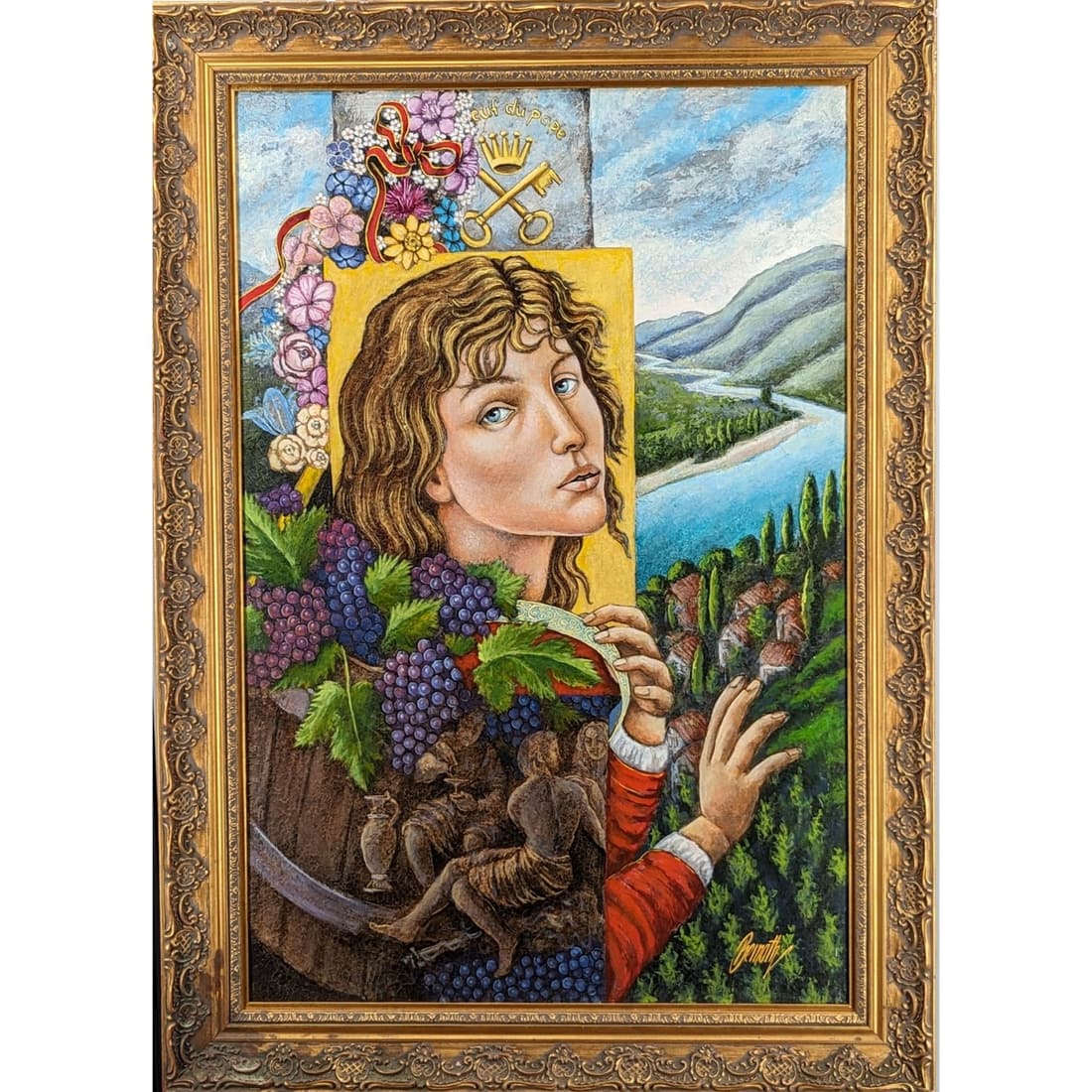 A Very Fine Signed Oil On Canvas Figural Painting, "Euf du Pope" (1 of 11)