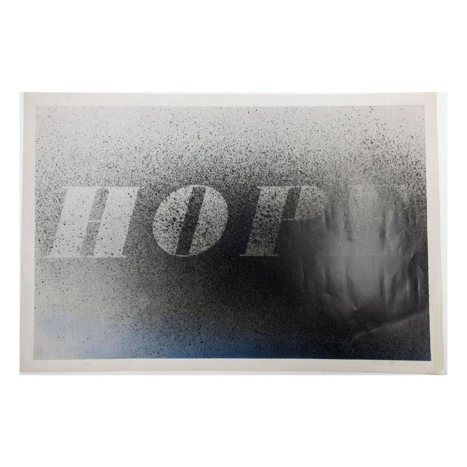 Ed Ruscha - "Hope" Offset Lithographic Print On Silk Paper: Ed Ruscha â€“ "Hope" Pencil-Signed And Dated Offset Lithographic Print On Silk Paper. Measures approx. 16" X 24 1/4". The signature on the piece is part of the print, not pencil. Please carefully