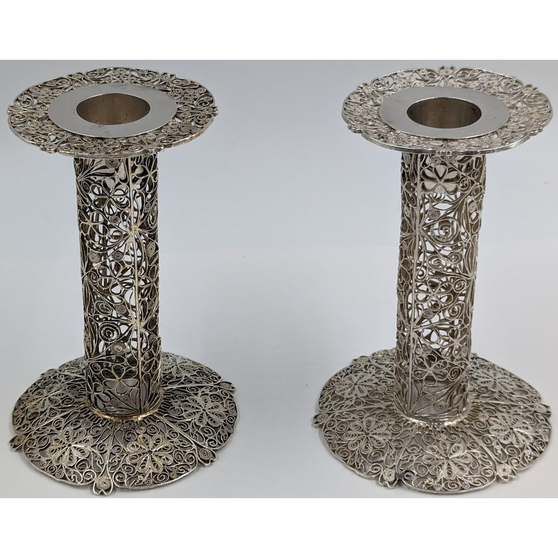 Antique Signed Chengdu Lisheng 19thC Chinese Export Reticulated Silver Candlestick Holders, 79 Grams (1 of 11)