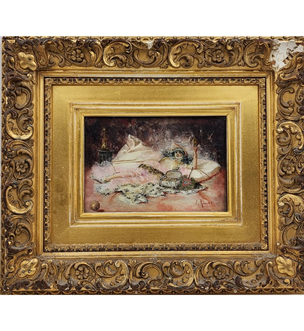 Italian Antonio Rivas 1845-1911 Oil On Panel Painting Signed (1 of 20)