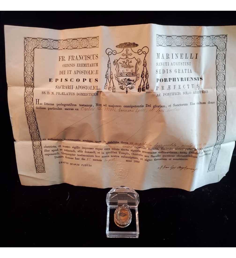 1st class relic with authentication document dated 1961 of Saint Paul of the Cross (1 of 6)