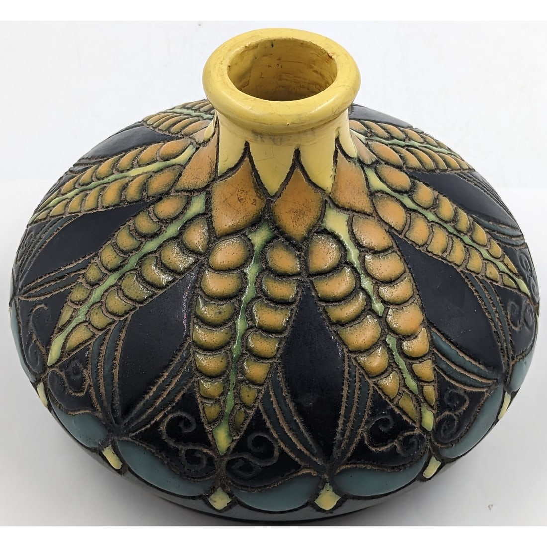 Artist Signed Dutch "Distel" Art Pottery Vase, With Incised Decoration And Amazingly Carved (1 of 14)