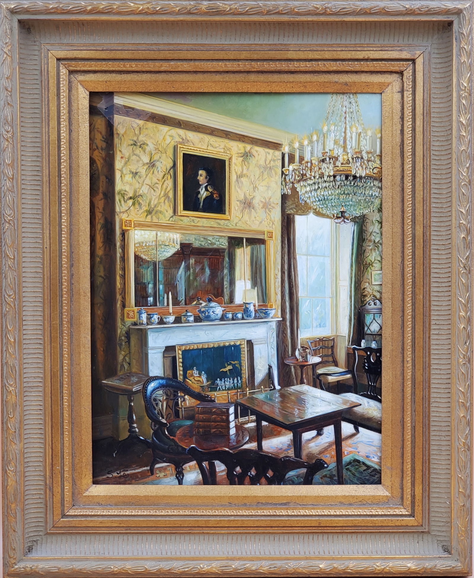 Signed S. Lee Interior Design Scene Oil on Board Painting (1 of 14)