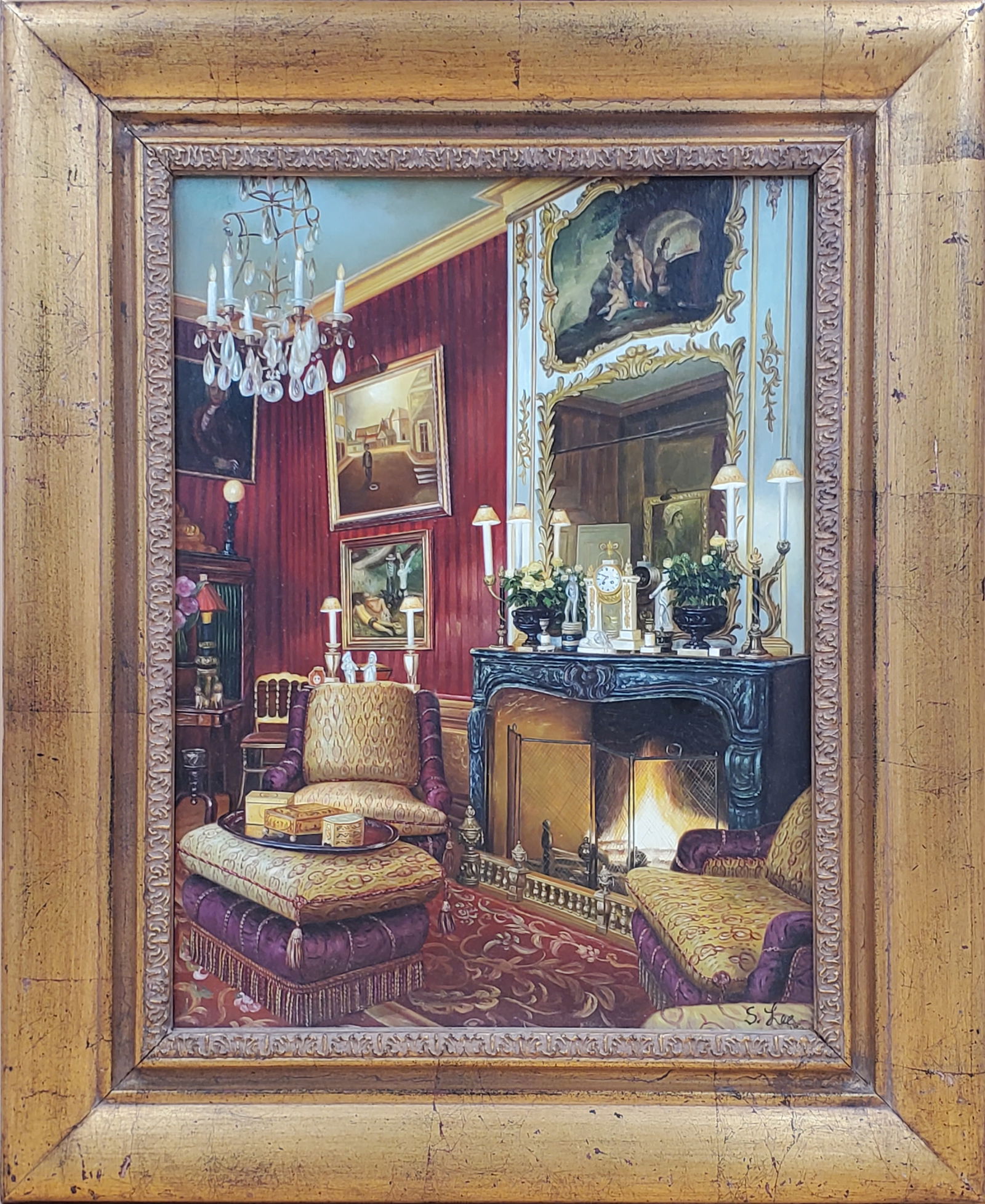 Signed S. Lee Interior Design Scene Oil on Board Painting (1 of 16)