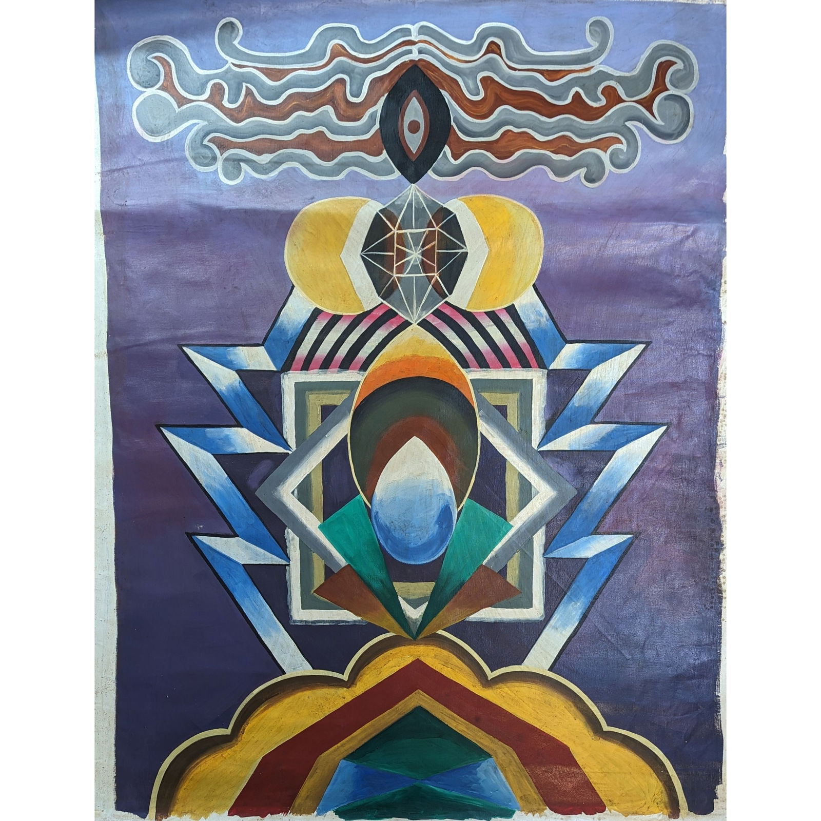 Gulam Rasool Santosh (1929-1997) Oil On Canvas Abstract Painting, Artist Signed On The Back (1 of 8)