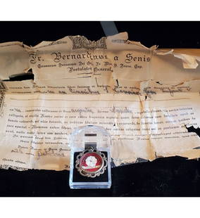 1st class relic of Saint Teresa of Lisieux, Teresa of the Child Jesus W Documents: 1st class relic of Saint Teresa of Lisieux, Teresa of the Child Jesus, The Little Flower, with authentication document. Unfortunately, the document is in bad shape as shown, but it still is there.