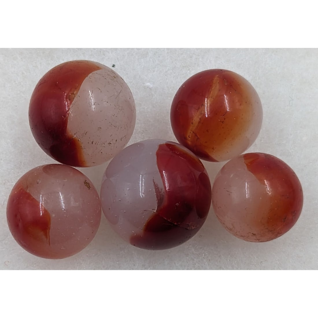Marbles: Lot Of 5 Peltier Machine Made Red And Opaque Patch Marbles (1 of 4)