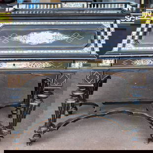 Antique Hand Carved Inlay Decoration French Napoleon III Desk: Antique Hand Carved Inlay Decoration French Napoleon III Desk. Measures 41 1/2" x 20 3/4" x 42 1/2". Please carefully read our terms of sale, shipping information, and request any condition reports or