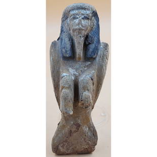 Antique Egyptian Pharaoh Wood Textile Polychrome Bird Sculpture: Antique Egyptian Pharaoh Wood Textile Polychrome Bird Sculpture. Measures 2 3/4" x 3" x 7 1/2". Please carefully read our terms of sale, shipping information, and request any condition reports or