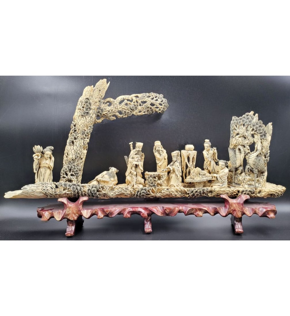 A Finely Carved Large Chinese Sculpture On Rosewood Base (1 of 20)