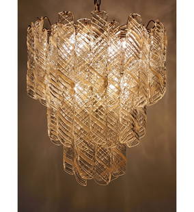 Vintage 1970's Hand Blown Murano Chandelier By Mazzegra: Vintage 1970's Hand Blown Murano Chandelier By Mazzegra. Chandelier measures approx. 22" X 18" not including chain.|| Please carefully read our terms of sale, shipping information, and request any con