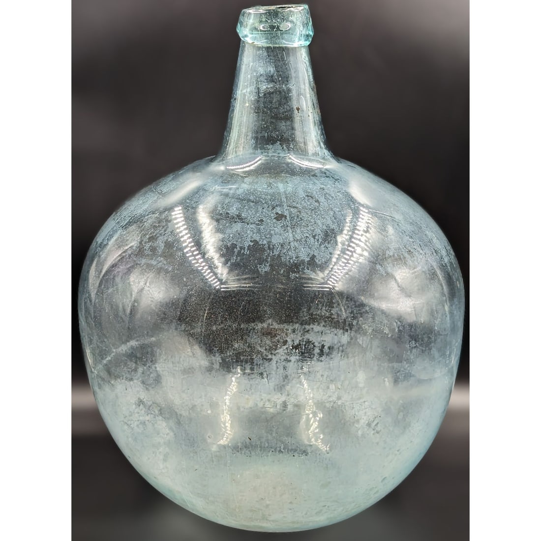 Large Antique French Turquoise Handblown Demijohn Bottle Auction