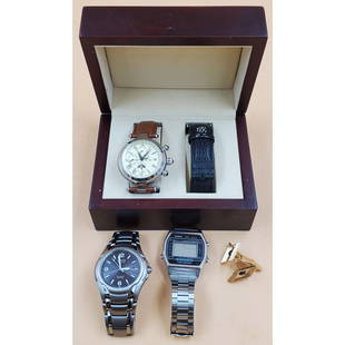 Lot of Citizen, Steinhausen, & Casio Watches with Cufflinks: Lot of Citizen, Steinhausen, & Casio Watches with Cufflinks. Please carefully read our terms of sale, shipping information, and request any condition reports or photos prior to placing a bid. Any cond