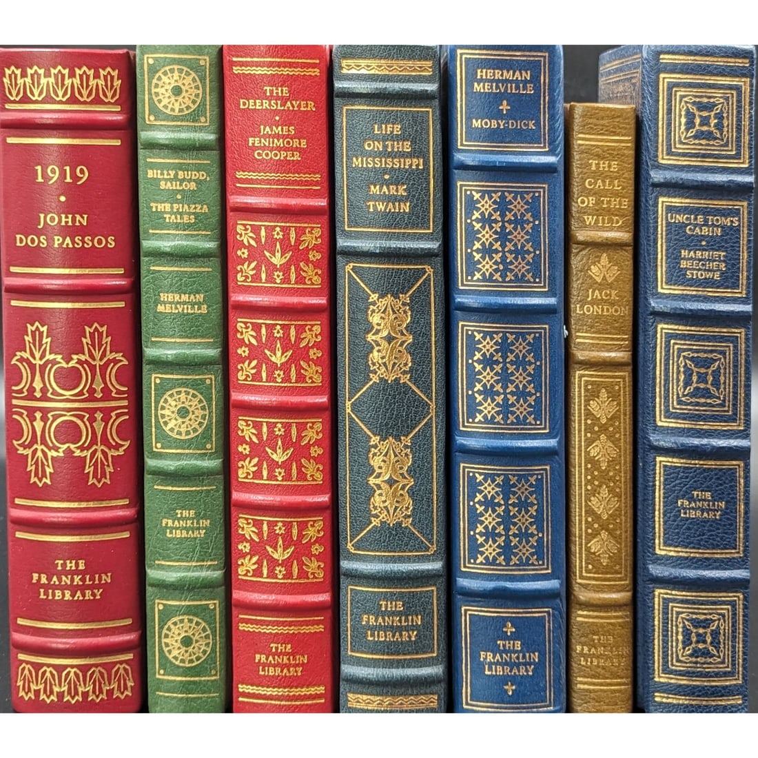 Lot Of 7 Franklin Library Leather Bound Classic Novels: Lot Of 7 Franklin Library Leather Bound Classic Novels. Includes "The Call Of The Wild" By Jack London, "Moby Dick" by Herman Melville, "Life On The Mississippi" by Mark Twain, "Uncle Tom's Cabin" by