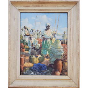 Signed Panama Market Oil on Canvas Painting: Signed Panama Market Oil on Canvas Painting. The Frame measures 20 5/8" x 16 7/8" and the Sight measures 15 3/8" x 11 5/8". || Please carefully read our terms of sale, shipping information, and