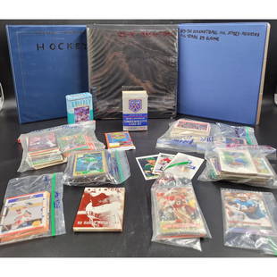 Large Lot of Sports Cards From 1989-1990 And Superbowl XXV 1991: Large Lot of Sports Cards From 1989-1990 And Superbowl XXV 1991. Includes 2 binders of basketball cards, 1 binder of hockey cards, a smaller collection of baseball cards and limited edition commemorat