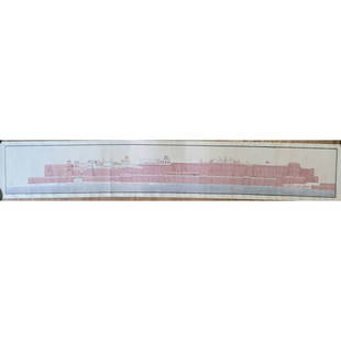 Company School India Agra Fort Panoramic Watercolor: Company School India Agra Fort Panoramic Watercolor. The paper is seamed in multiple spots. Paper measures || Please carefully read our terms of sale, shipping information, and request any condition