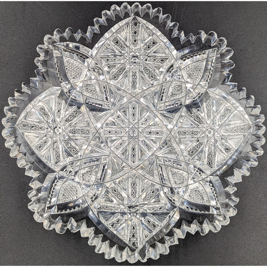 ABP Cut Glass Ice Cream Plate Signed Fry in "Rochester" Pattern (1 of 14)