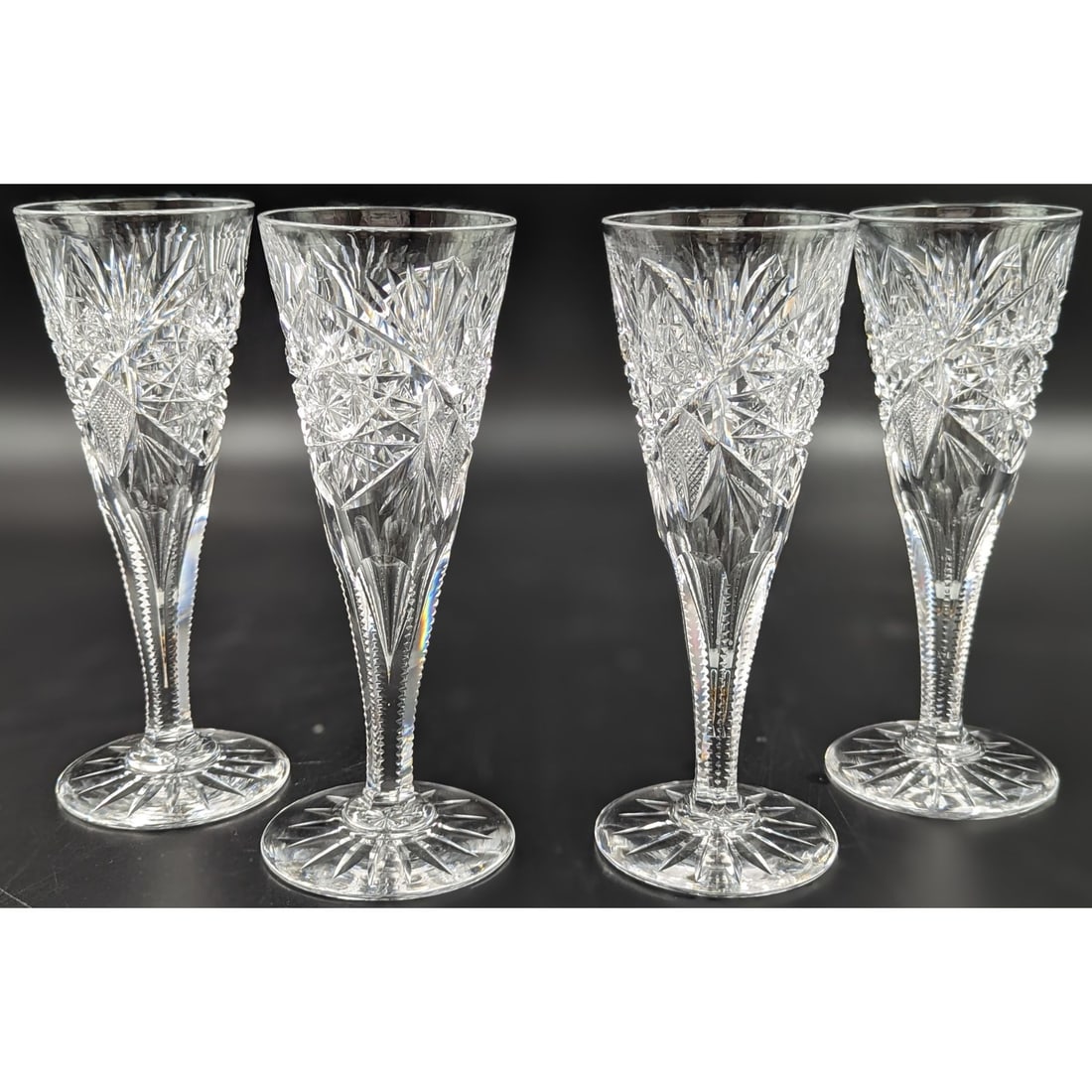 Estate Lot of 4 ABP Cut Glass Champagne Flutes Cut In Pattern Resembling Hoare " Monarch " Pattern (1 of 10)