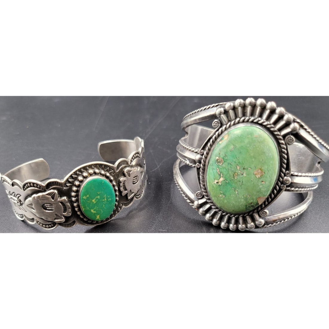 Pair Of Navaho Sterling Silver And Turquoise Bracelets 98g (1 of 15)