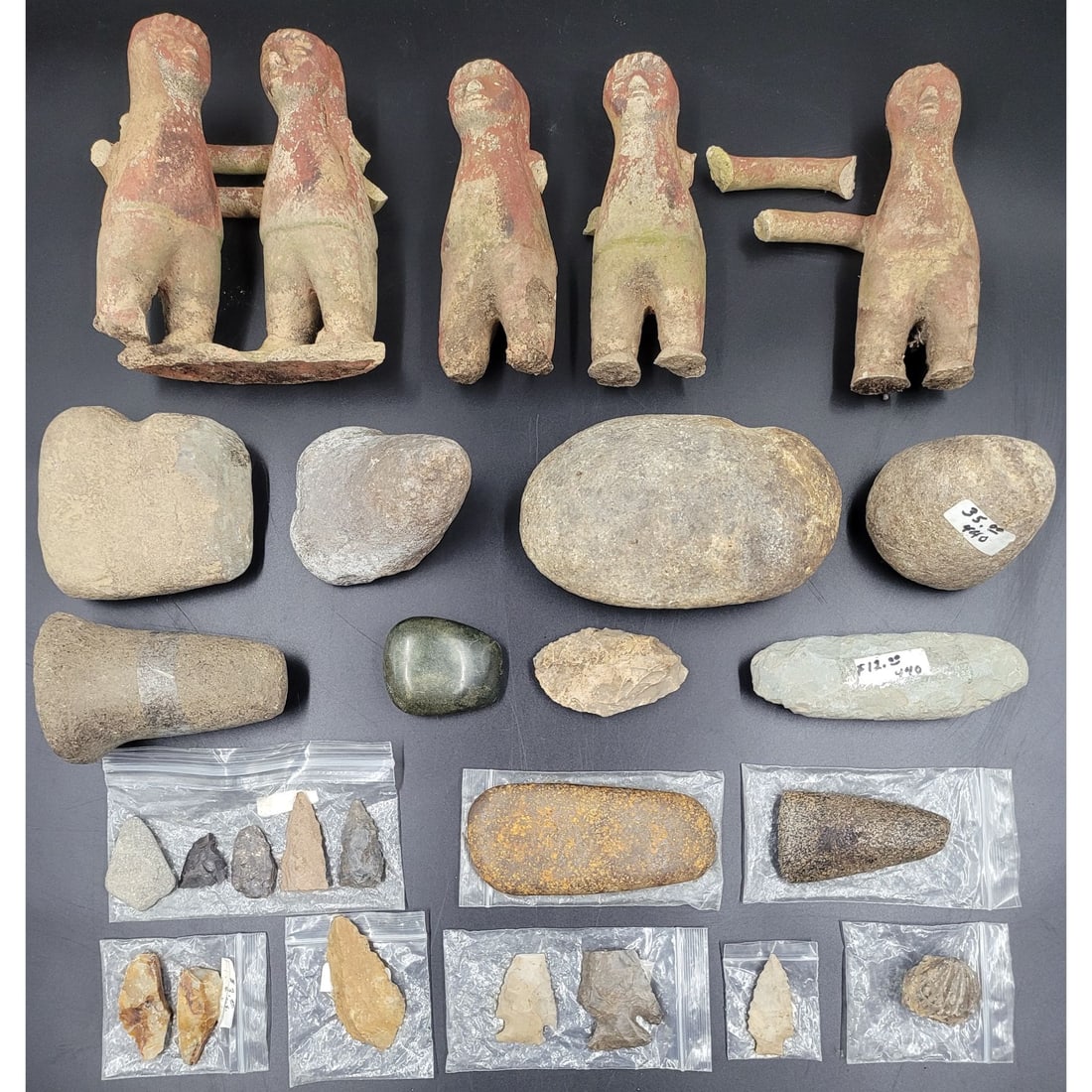 Lot Of Native American Stone Axes, Tools,  And Implements With Clay Figurines (1 of 20)