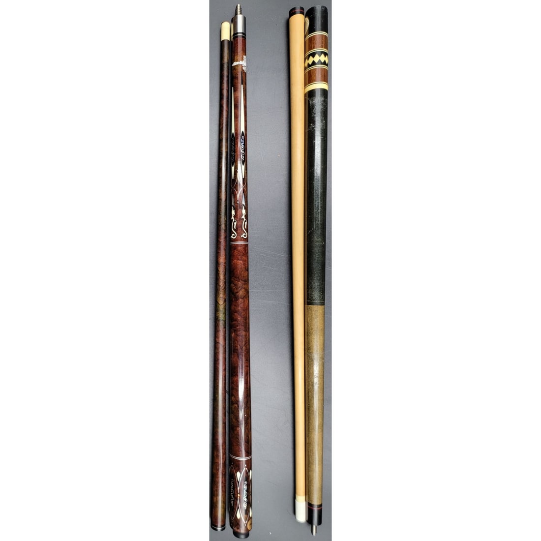 Pair Of Hand Crafted Hardwood Billiards Cues (1 of 12)