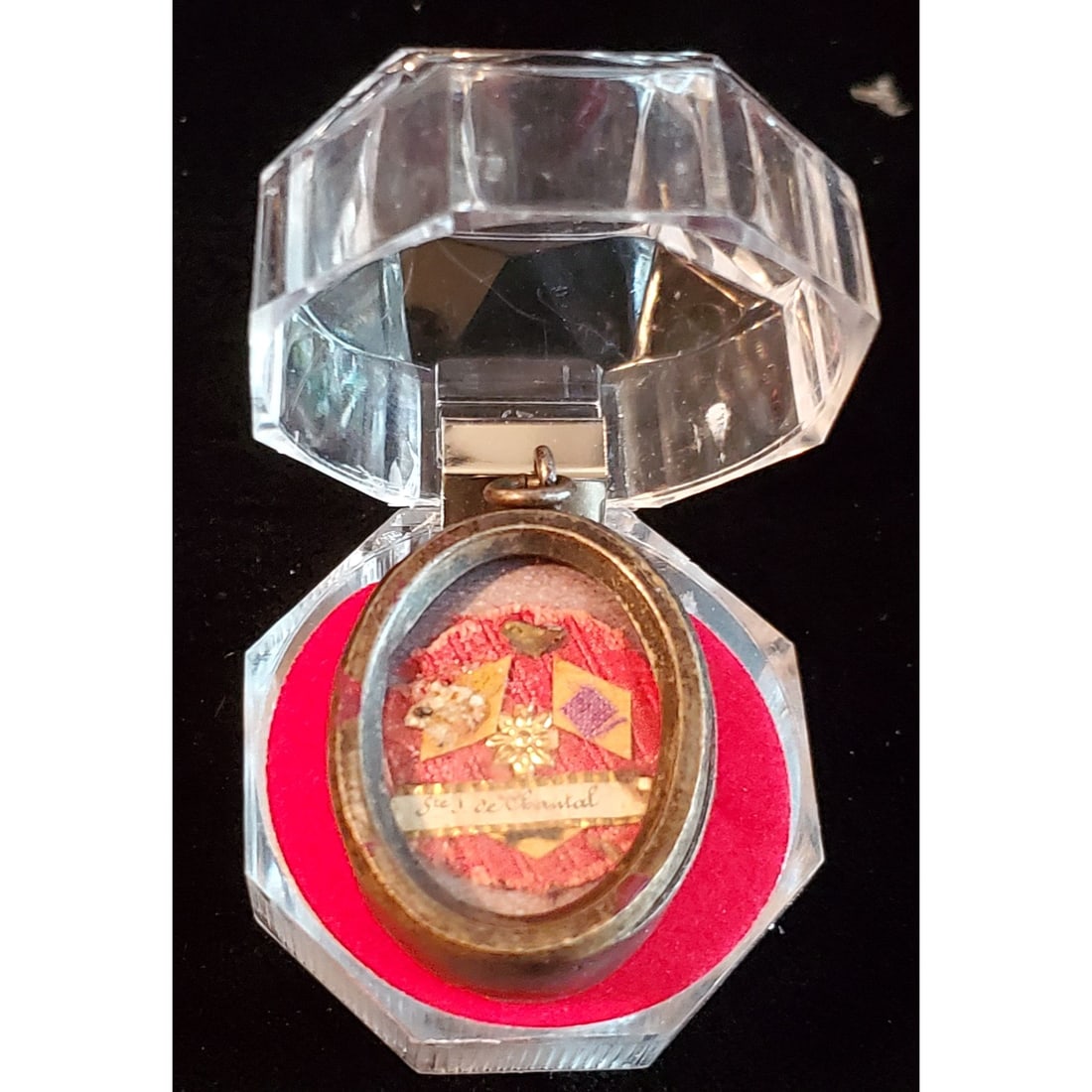 Relic of Saint Emmaus: Relic of Saint Emmaus. The relic is contained in a gold starburst type theca. The theca is housed in a Gothic type acrylic presentation case. The church Fathers considered this city to be the Emmaus o