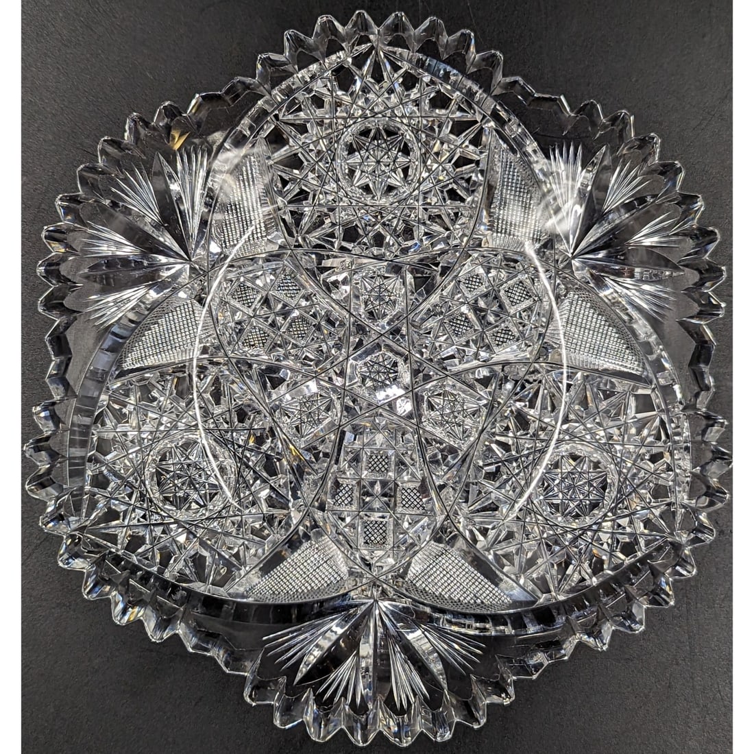 ABP Cut Glass Signed Tuthill 7 Inch Ice Cream Plate, Great Geometric Design (1 of 12)